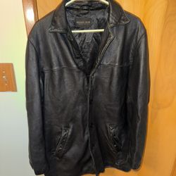 Golden Bear black leather Jacket for men  Large on tag  Flaws as seen in the last picture, a small hole