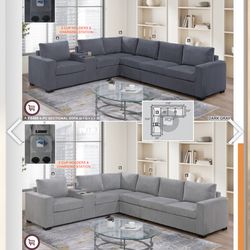 Corduroy couch new in box / charger station/storage /cup holders