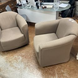 Pair Swivel Barbell Arm Chairs
