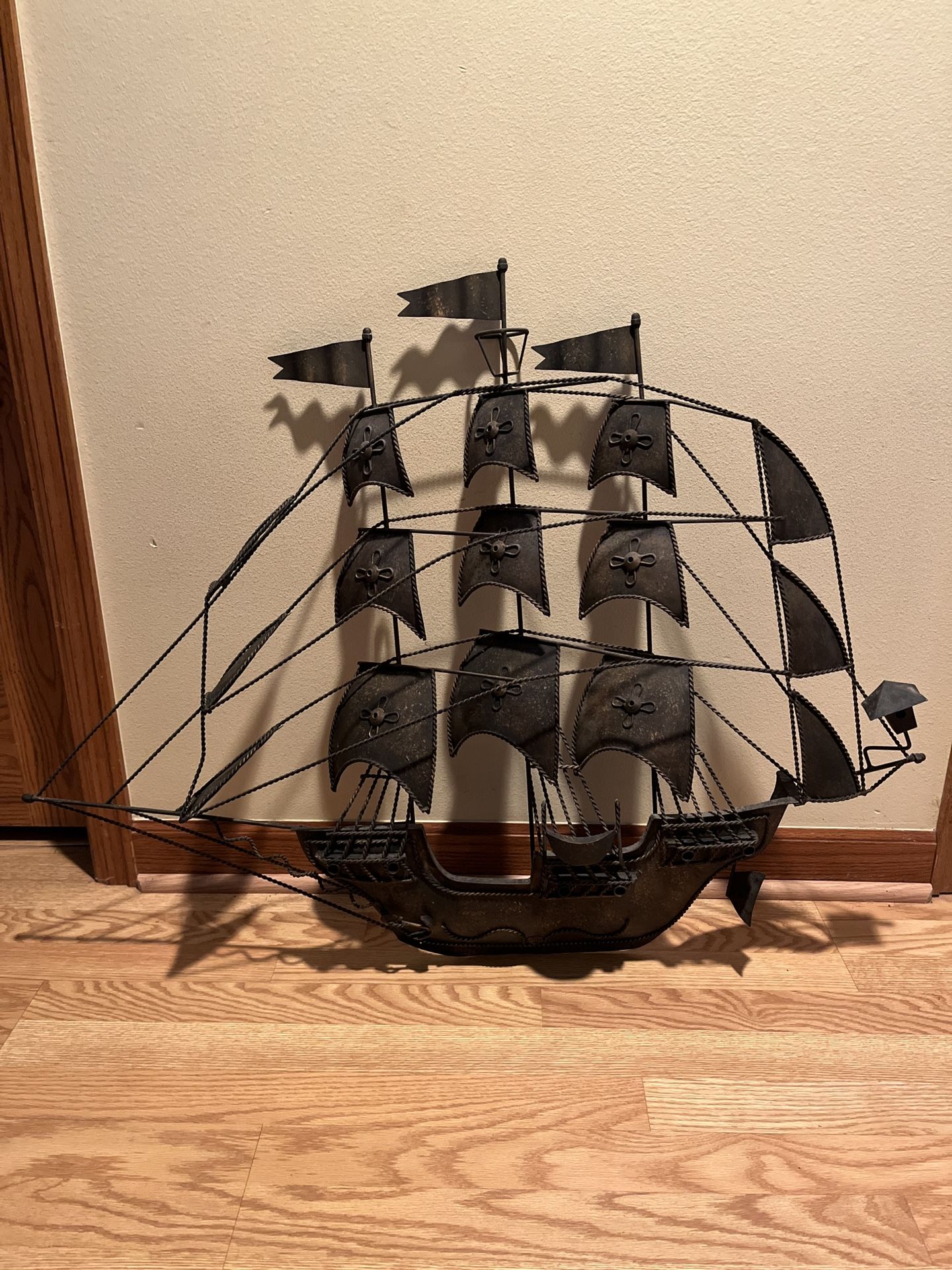 Vintage Large Metal Twisted Wire Nautical Pirate Ship Wall Hanging Decor Brass 31” Tall 38” Long