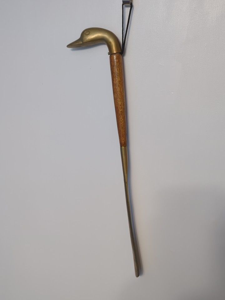 21 1/2 Inch Vintage Brass Mallard Duck Head Shoe Horn Wood Handle Boot Shoes