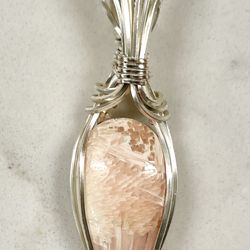 Pink Scolecite Pendant – Hand Wrapped in Silver Wire