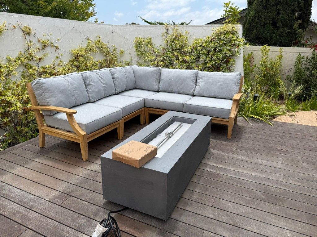 New TEAK Outdoor Patio Wood Furniture Lounge Sunbrella Sectional