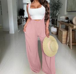 Pink Wide-Leg Suspender Pants