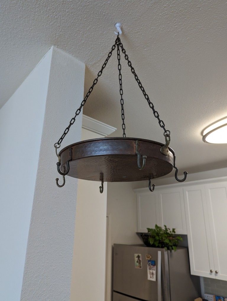 Round High Quality Ceiling Hammered Copper Pot Rack 