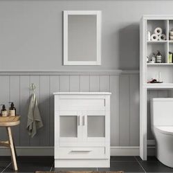 24 in. W x 18 in. D x 32-1/2 in. H Bath Vanity Cabinet Only in White with Mirror