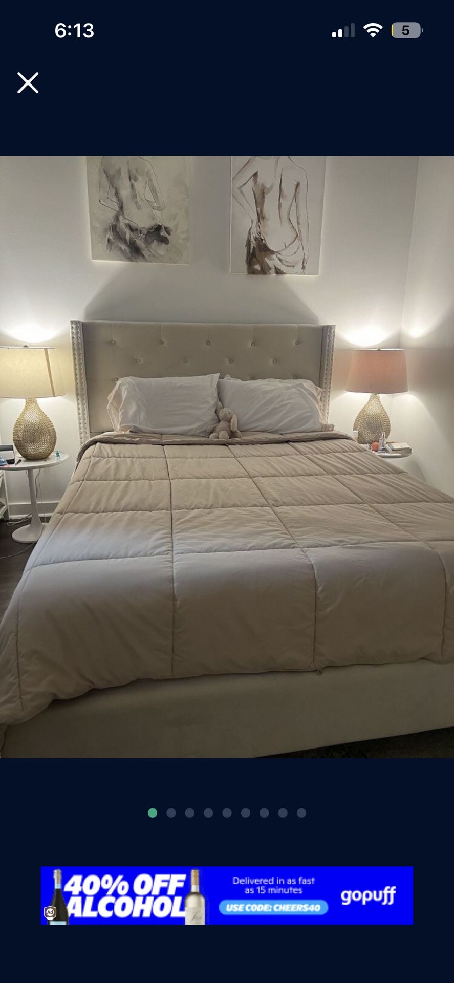 Cream White Tuft Bed Frame