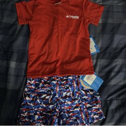 New Columbia Pfg Swim Trunks And Short Sleeve Swim Top