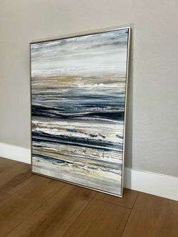 40x30 LARGE “Endless Sea” Textured Canvas Art w/ Silver Floating Frame