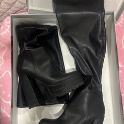 JLO Thigh High Boots Black Faux Leather 