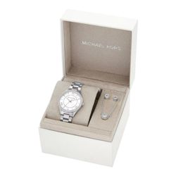 Michael Kors Women's Lauryn Three-Hand Stainless Steel Watch, Earrings and Necklace Gift Set 33mm