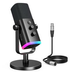 New -FIFINE AM8 XLR USB Dynamic Microphone for Computer PC PS5, Gaming/Streaming Mic with RGB, Headphone Jack, Mute, Gain Knob for Podcast, Music Reco