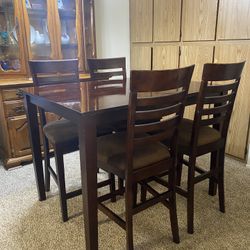 Bistro Table Mocha With 4 Suede Chairs