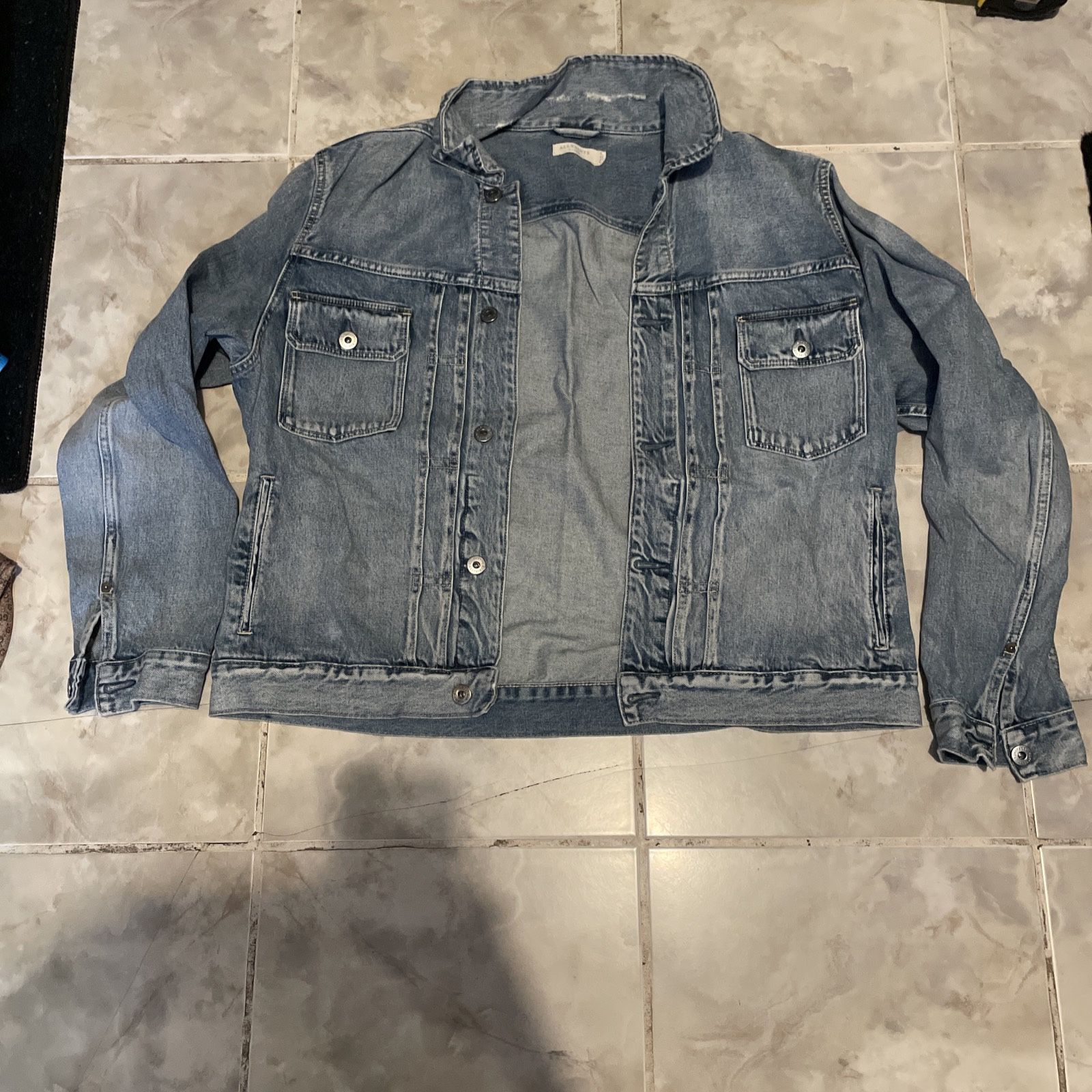 All Saints Men’s Denim Jean Jacket Blue Distressed Size XL