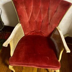 Vintage Velvet Tufted Cane Armchair 
