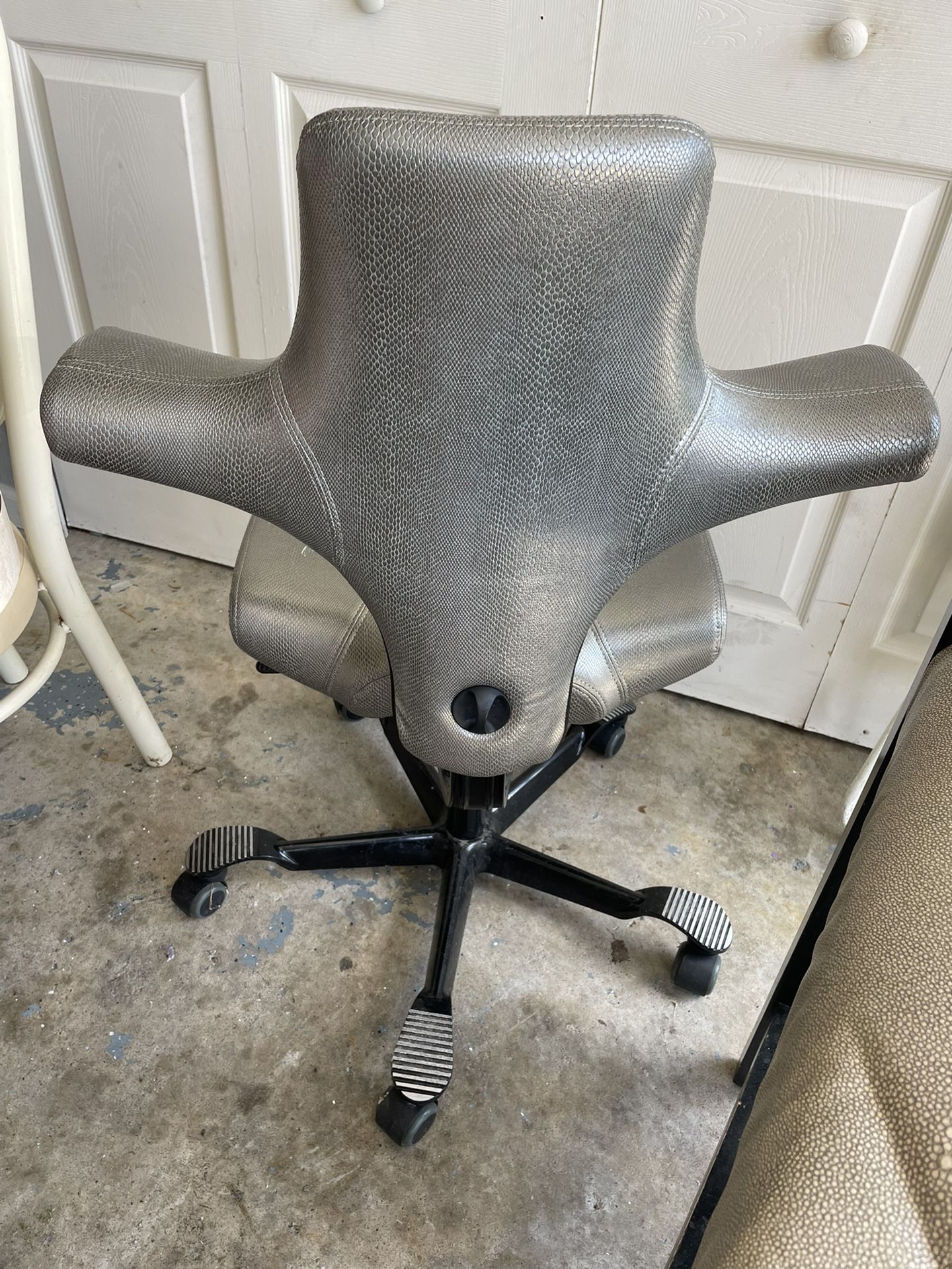 2 Gray Leather Office Chairs 