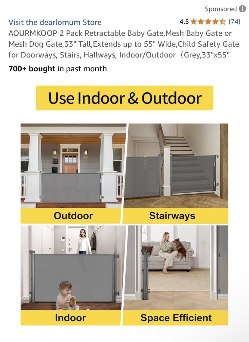 Aourmkoop 2 Pack Retractable Baby Gate