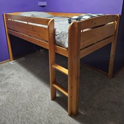 Solid Wood Twin Low Loft Bed with Desk and Bookshelves