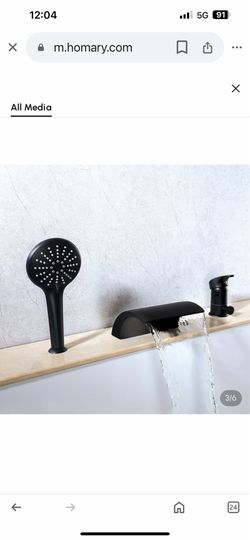 Waterfall Tub Faucet Single Handle With Handheld Shower In Matte Black  Sh3