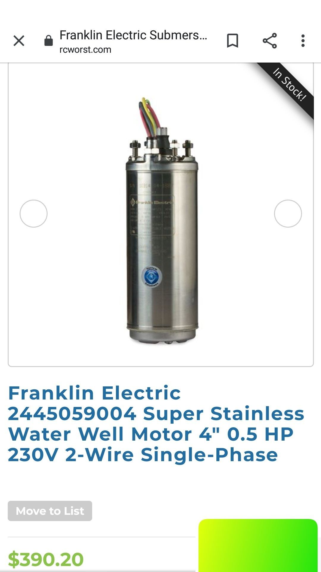 Franklin electric submersible well pump 0.5hp