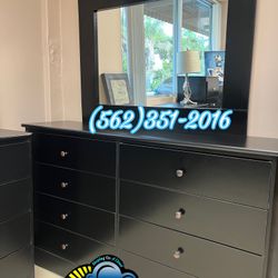 Black Eight Drawer Dresser Chest With Mirror New Espejo 