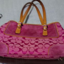 PINK COACH MONOGRAM HANDBAG