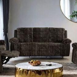 Brand New Brown Super Plush 3pc Reclining Sofa Set