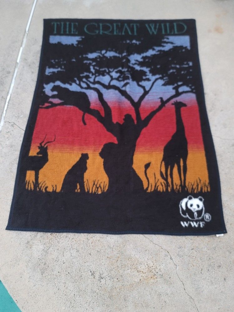 Vtg 1991 Biederlack The Great Wild WWF World Wildlife Fund Africa Blanket