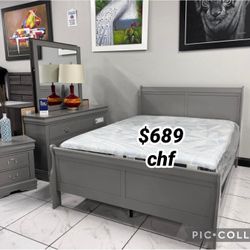 Christmas sale 4 piece queen size bedroom set ( Included bed frame ,dresser , mirror,  nightstand )