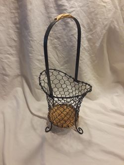 Really Nice Well Made And New Condition Decorative Metal Frame Basket With Wicker Accents -See Description And Photos