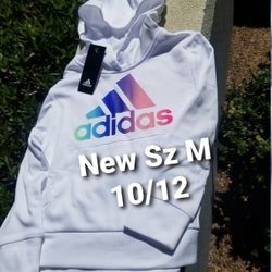New Size M Medium Girls ADIDAS white Hoodie Hooded Sweatshirt Nwt