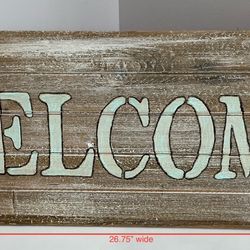 Large Shabby Tan, White & Sea Foam Pallet Wood Hanging “Welcome” Sign