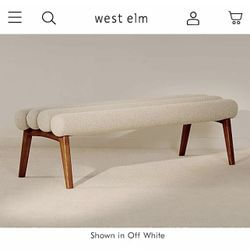Free Delivery NEW IN-BOX West Elm Bench in White Bouclé Performance Fabric (MSRP $899+tax)