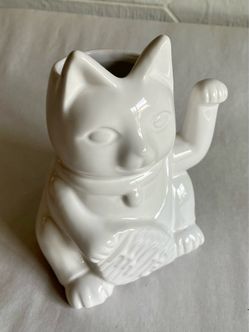 White Maneki Neko (Japanese Lucky Cat) Ceramic “Holder”