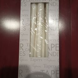 New 12 Pack 10" Unscented White Tapers Candles Box Set