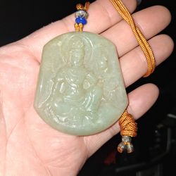 Certified Grade A GRENE JADE JADEIST GUANYIN PDNT ROPE NECKLACE 2X2"