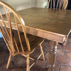 Antique Oak Dining Table With 2 Carlson Wood Chairs