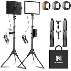 2-Pack LED Video Light Kit, NiceVeedi Studio Light, 2K Dimmable Photography Lighting Kit with Tripod Stand&Phone Holder, 73" Stream Light for 