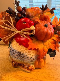 Ceramic Turkey Fall Centerpiece Arrangement