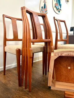 1970s D-Scan Teak Dinning Chairs - Set of 6 / Mid Century Danish Modern (3 ready, 3 for upholstery)