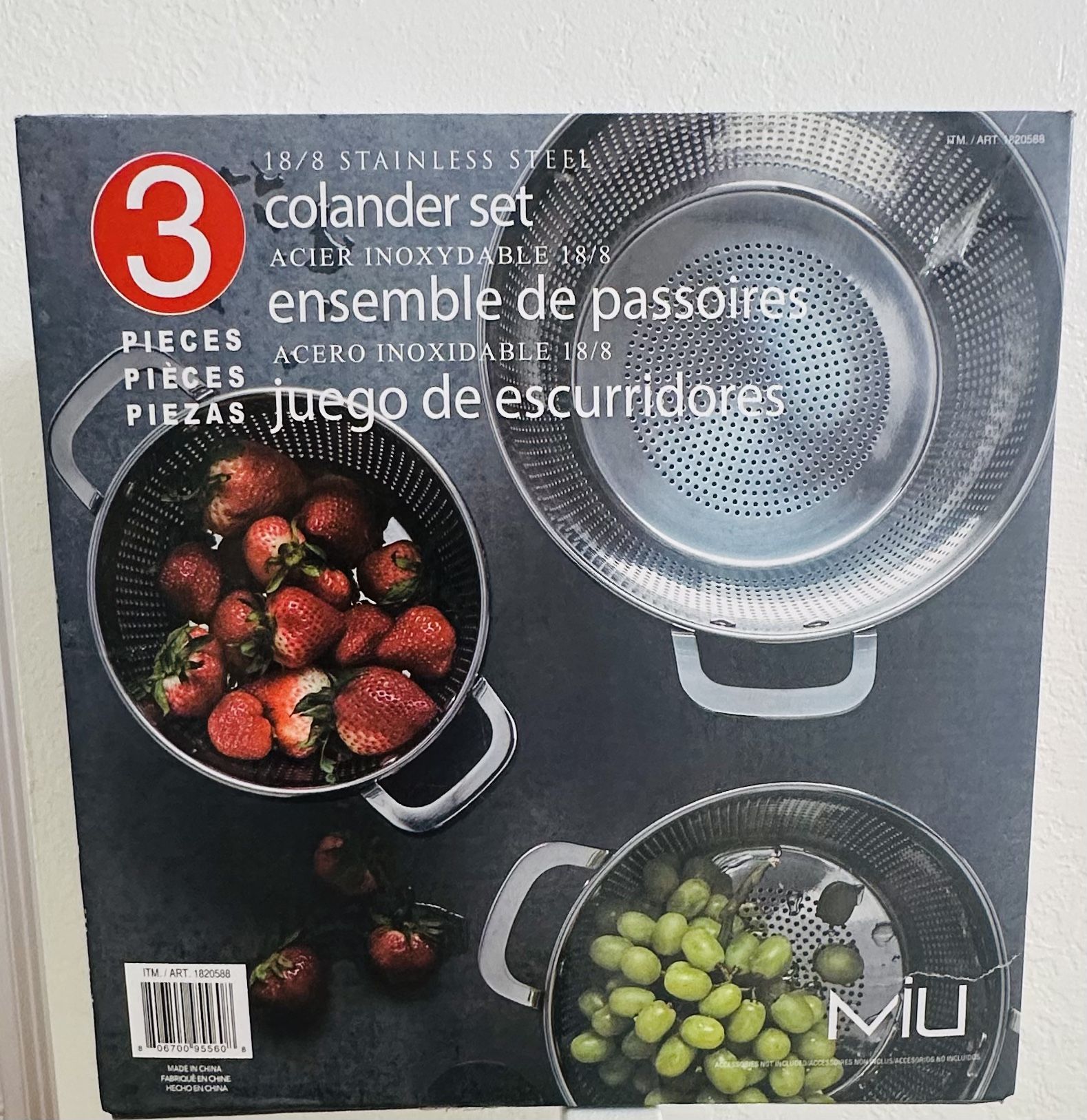 π₯ MIU 3 Piece 18/8 Stainless Steel Colander Set NEW