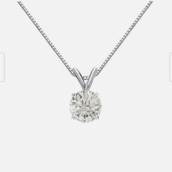 2 Ct Round Cut VVS1/D Moissanite Solitaire Pendant 14k White Gold 18" Necklace