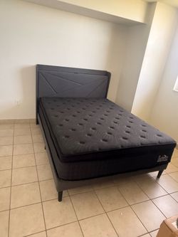 Queen Bed Frame with USB Charging Headboard & Spring Mattress