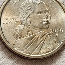Rare 2000 P Sacagawea One Dollar US Liberty Gold Color Coin No Edge Writing