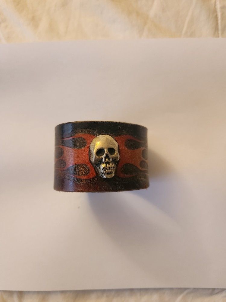 Skull W/ Red Flame Wristband