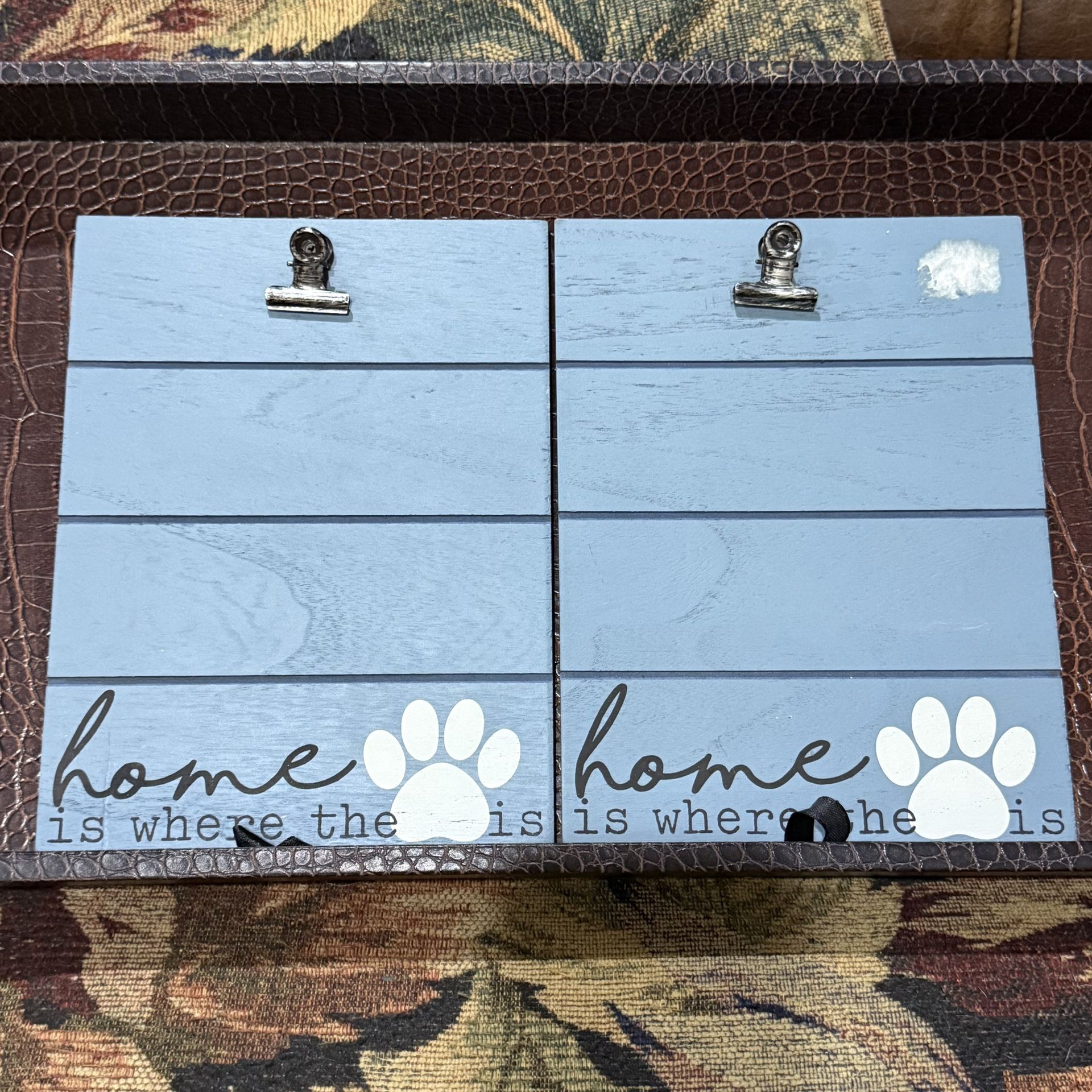 Vintage Kmart Clip Frame Set – “Home is Where the Paw Is” Blue Pet Photo Holders
