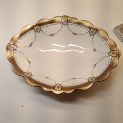 Antique MZ Austria Heart Encased Rose And Garland Serving Dish 8"
