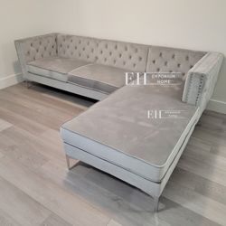 Silver Grey Sectional Sofa New Velvet 106x72