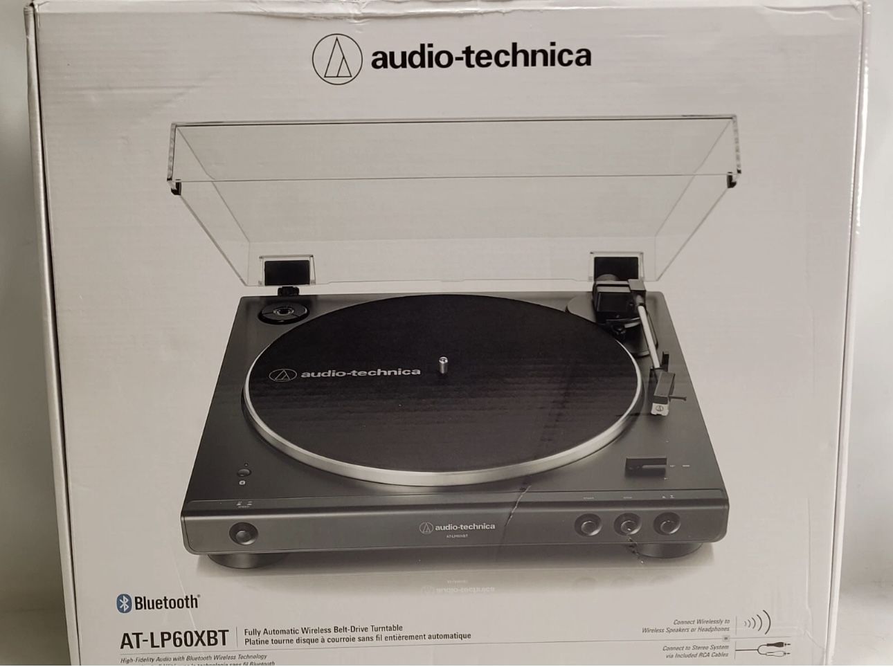 Audio-Technica AT-LP60XBT-BK Fully Automatic Wireless Belt-Drive Turntable Black Open box item is brand new! The Audio-Technica AT-LP60XBT-BK Full