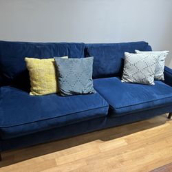 Blue Velvet Sofa – Excellent Condition